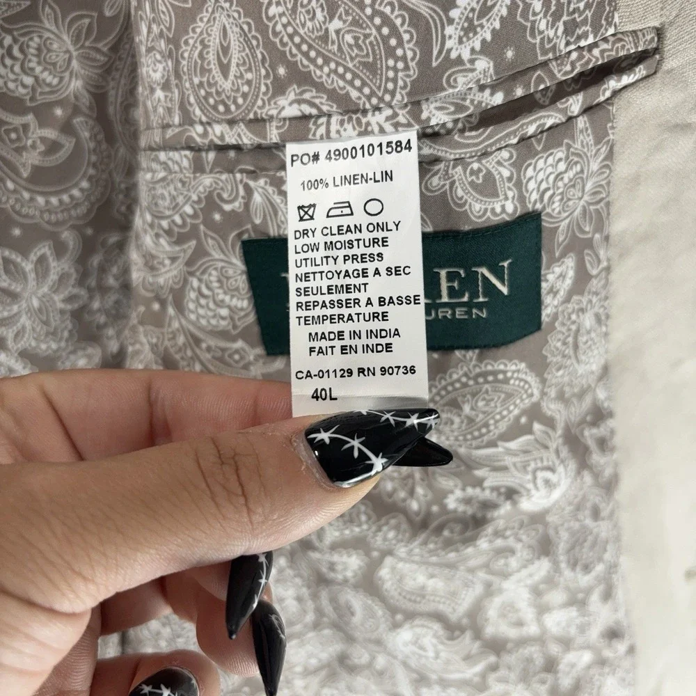 Lauren Ralph Lauren Blazer Mens Size 40L Beige Linen Sport Coat‎ Jacket